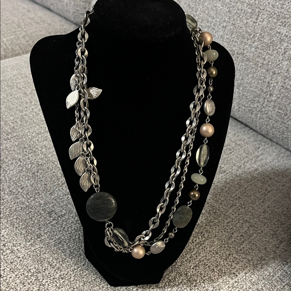 Lia Sophia Lush Silver Tone Leaf Necklace with Gemstones and Beads